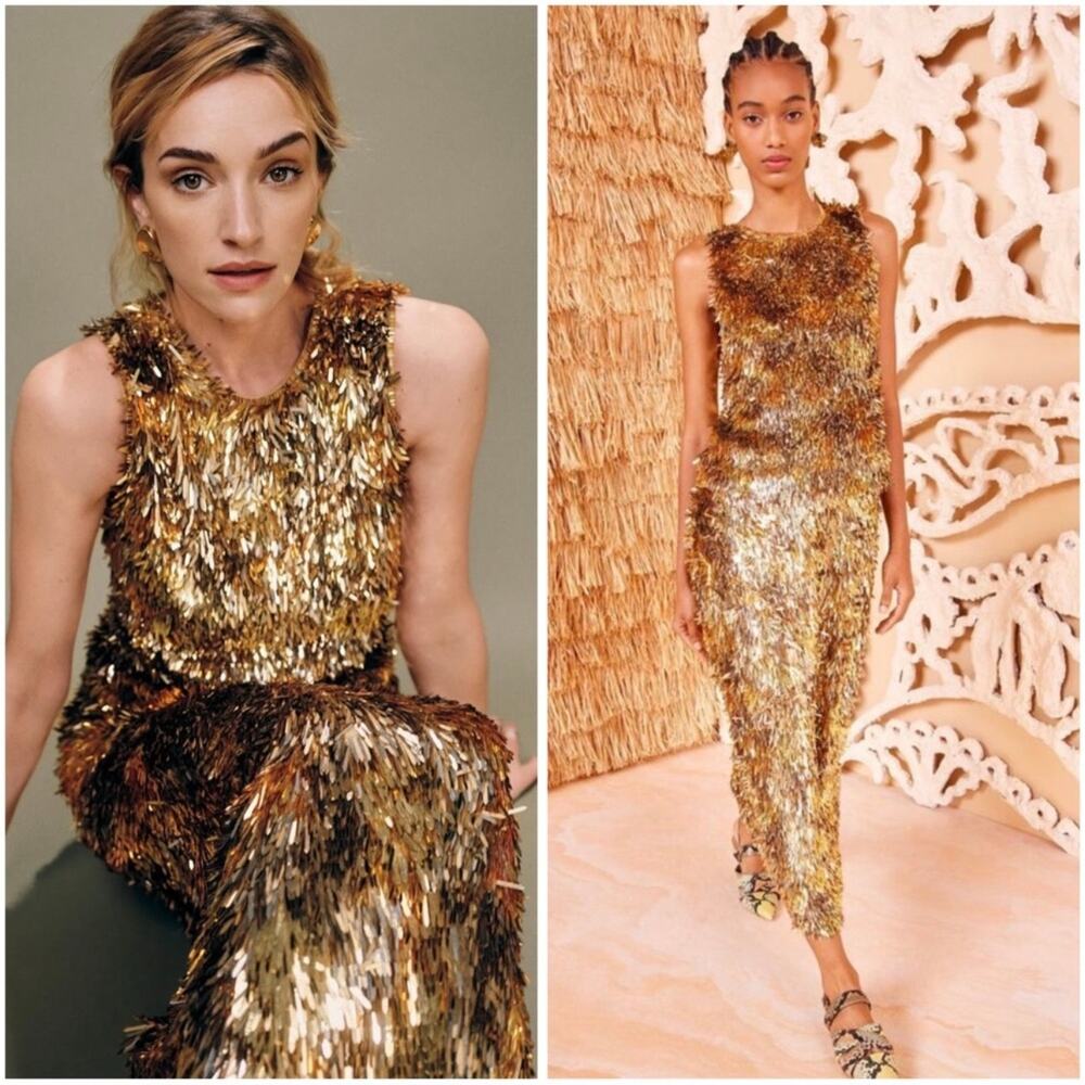 Ulla Johnson Beatriz Gold Sleeveless Fringe Sparkle Silk Top Size 2